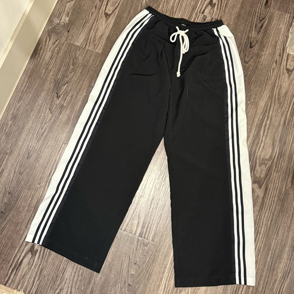 Black Track Pants with White Stripes